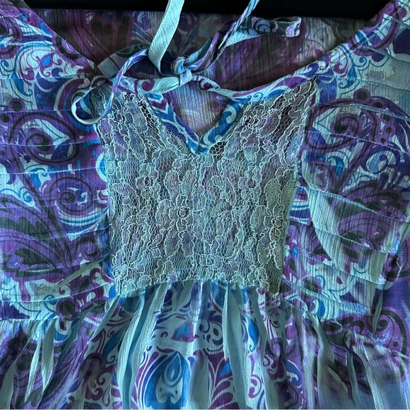 Live and Let Live Womens Blue Lace Top Sz PL Boho Peasant Hippie Festival Artsy - Picture 4 of 9